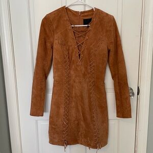 INTERMIX Brown Isaac Lace Up Suede Dress